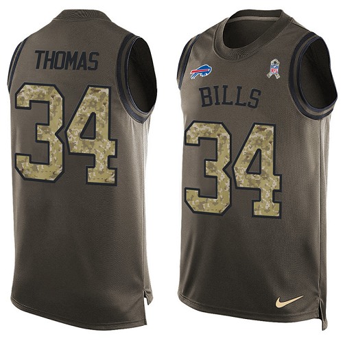 Men's Limited Thurman Thomas Nike Jersey Green - #34 Salute to Service Tank Top NFL Buffalo Bills